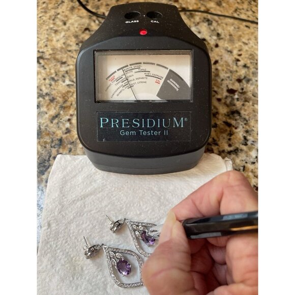 925 Sterling Silver Amethyst & Cubic Zirconia Drop Statement Pierced Earrings - Picture 8 of 8